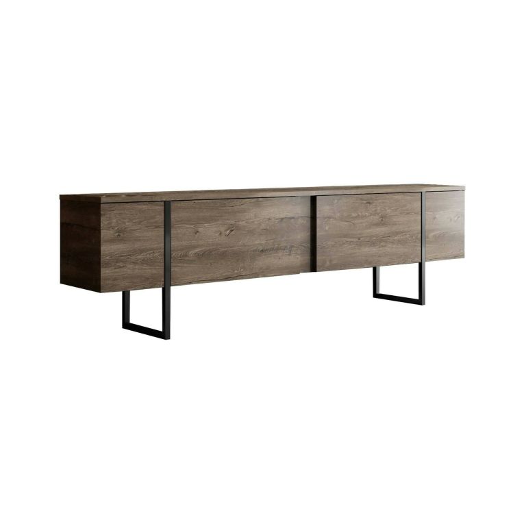 Mobile porta TV Centaurus, Supporto per televisione da salotto, Credenza bassa da soggiorno, Base porta TV, 180x30h50 cm, Noce e Nero