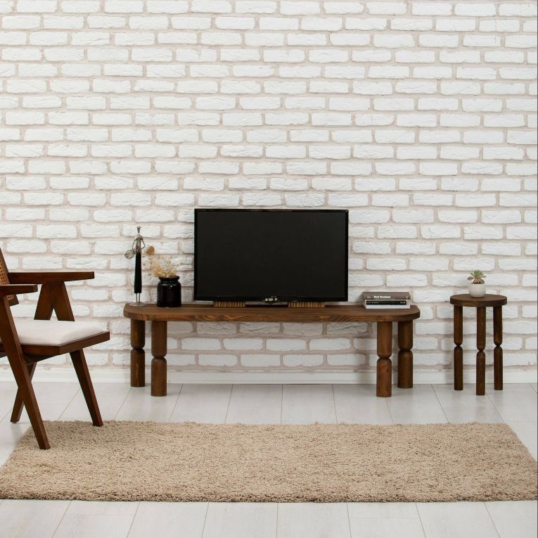 Mobile porta TV Ceres, Supporto per televisione da salotto, Credenza bassa da soggiorno, Base porta TV, 140x35h40 cm, Noce
