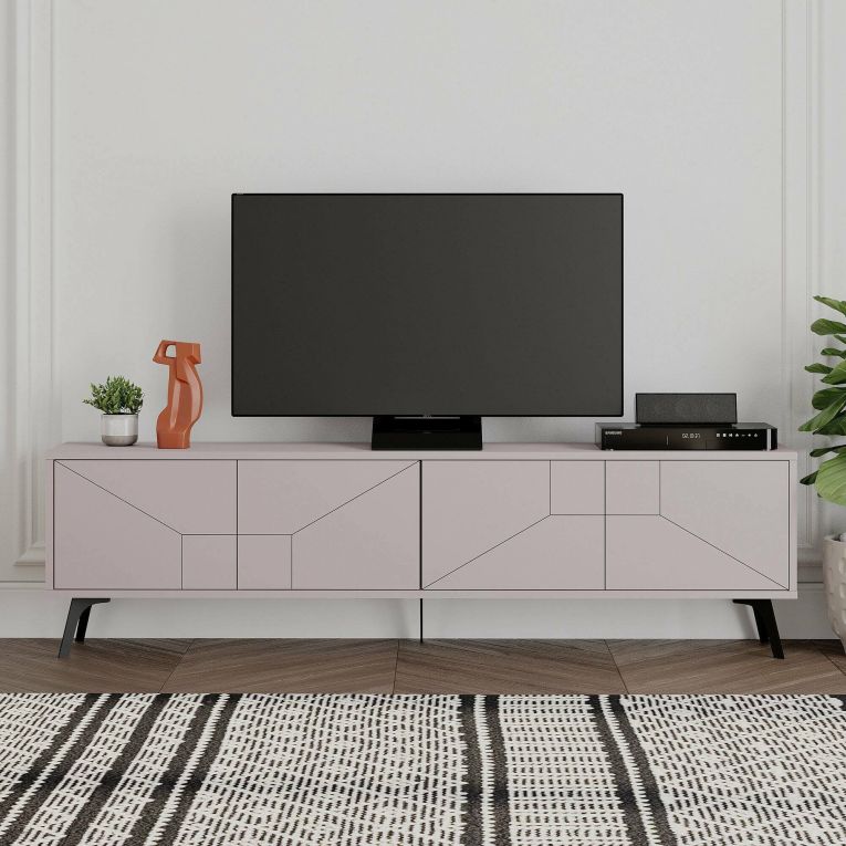 Mobile porta TV Chiron, Credenza da soggiorno, Armadio basso per TV, Base parete attrezzata, 180x30 h50 cm, Beige