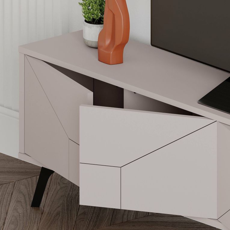 Mobile porta TV Chiron, Credenza da soggiorno, Armadio basso per TV, Base parete attrezzata, 180x30 h50 cm, Beige