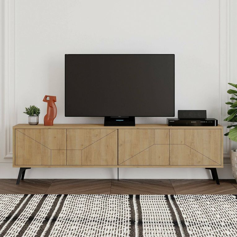 Mobile porta TV Chiron, Credenza da soggiorno, Armadio basso per TV, Base parete attrezzata, 180x30 h50 cm, Quercia