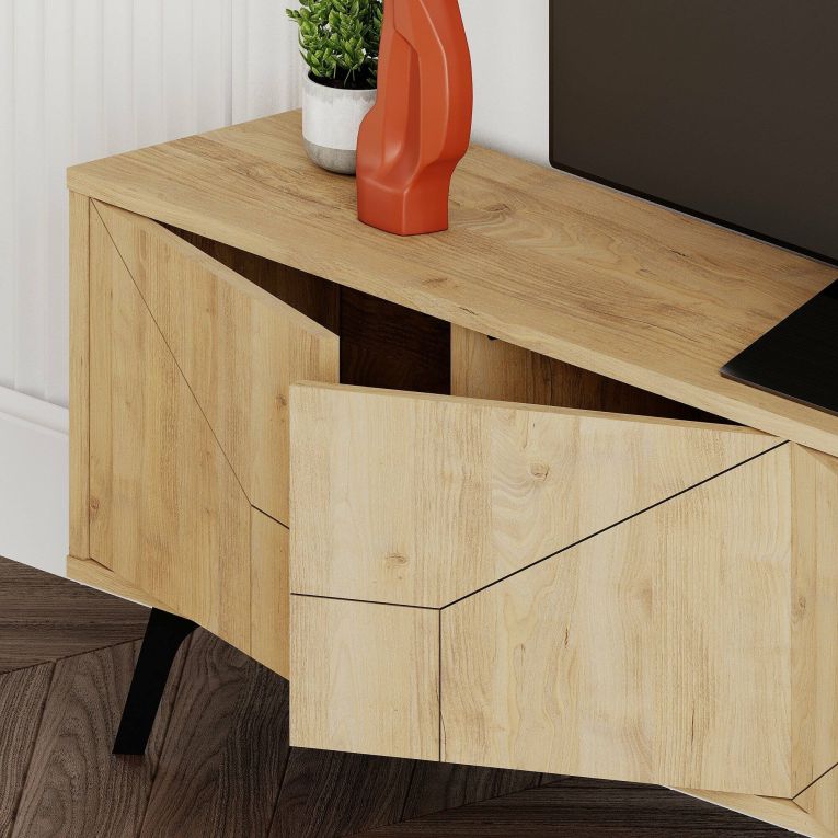 Mobile porta TV Chiron, Credenza da soggiorno, Armadio basso per TV, Base parete attrezzata, 180x30 h50 cm, Quercia