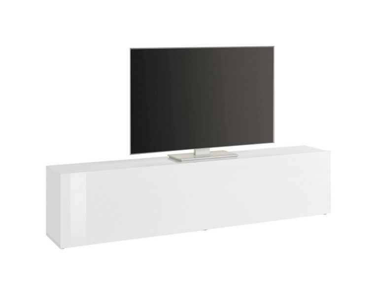 Mobile porta TV Christian, Credenza bassa da soggiorno, Base porta TV, 100% Made in Italy, cm 180x30h40, Bianco lucido