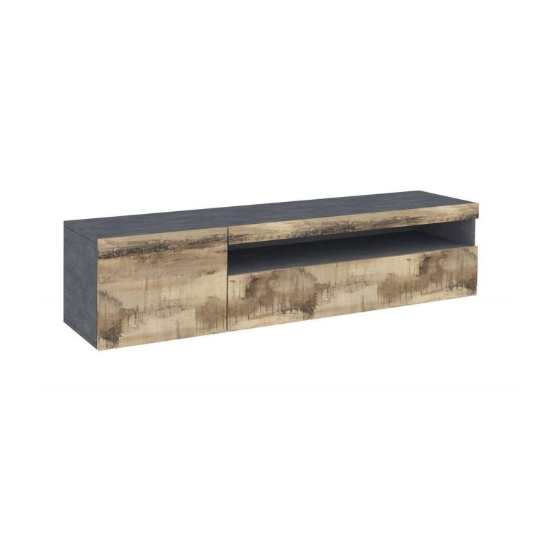Mobile porta TV Claudio, Credenza bassa da soggiorno, Base porta TV, 100% Made in Italy, cm 150x40h37, Ardesia e Acero
