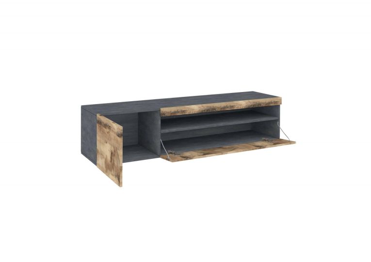 Mobile porta TV Claudio, Credenza bassa da soggiorno, Base porta TV, 100% Made in Italy, cm 150x40h37, Ardesia e Acero