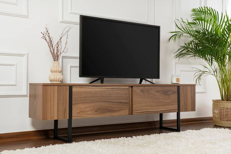 Mobile porta TV Colzate, Credenza da soggiorno, Armadio basso per TV, Base parete attrezzata, 180x30 h50 cm, Noce e Nero