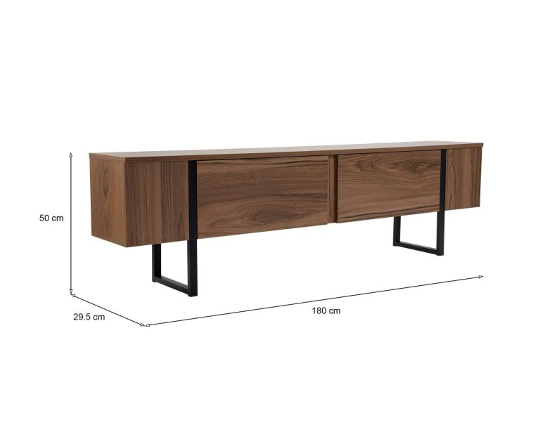 Mobile porta TV Colzate, Credenza da soggiorno, Armadio basso per TV, Base parete attrezzata, 180x30 h50 cm, Noce e Nero