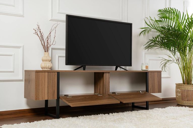 Mobile porta TV Colzate, Credenza da soggiorno, Armadio basso per TV, Base parete attrezzata, 180x30 h50 cm, Noce e Nero