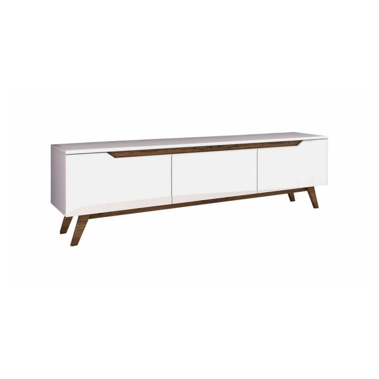 Mobile porta TV Cor, Supporto per televisione da salotto, Credenza bassa da soggiorno, Base porta TV, 180x35h49 cm, Bianco e Noce