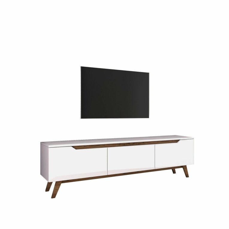 Mobile porta TV Cor, Supporto per televisione da salotto, Credenza bassa da soggiorno, Base porta TV, 180x35h49 cm, Bianco e Noce
