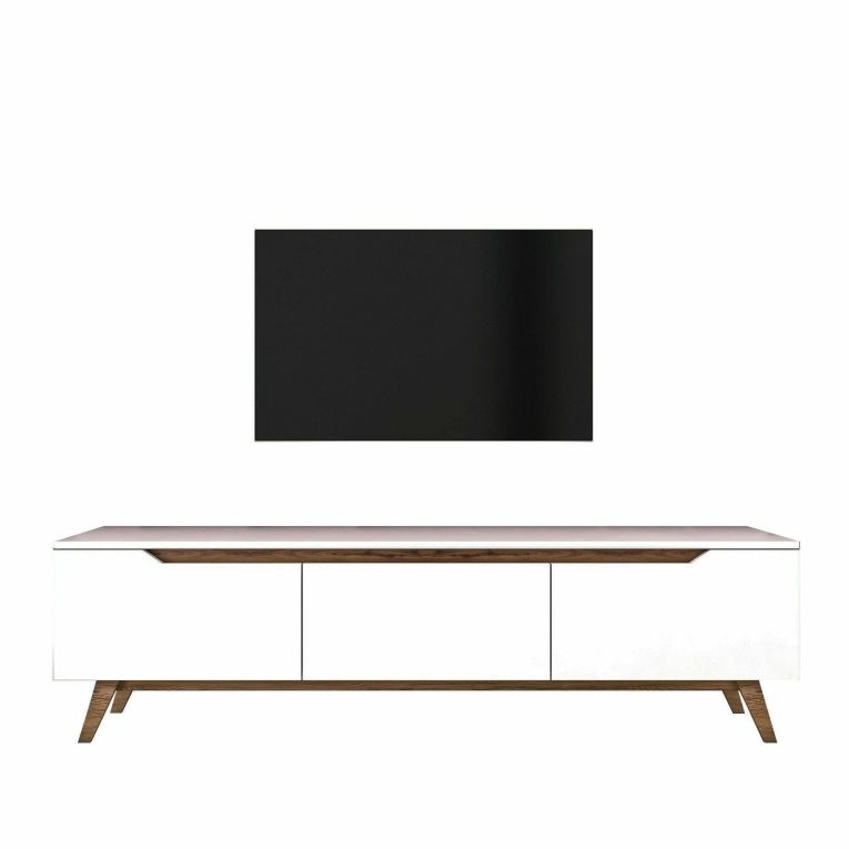 Mobile porta TV Cor, Supporto per televisione da salotto, Credenza bassa da soggiorno, Base porta TV, 180x35h49 cm, Bianco e Noce