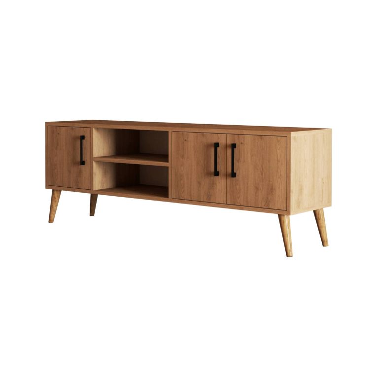 Mobile porta TV Daphnis, Credenza da soggiorno, Armadio basso per TV, Base parete attrezzata, 150x34 h52 cm, Quercia