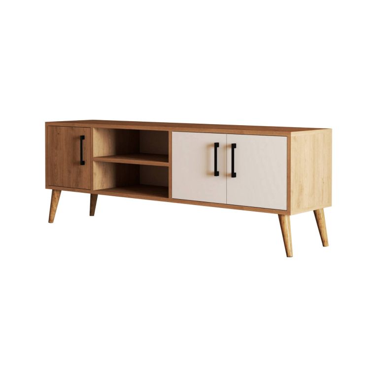 Mobile porta TV Daphnis, Credenza da soggiorno, Armadio basso per TV, Base parete attrezzata, 150x34 h52 cm, Quercia e Bianco