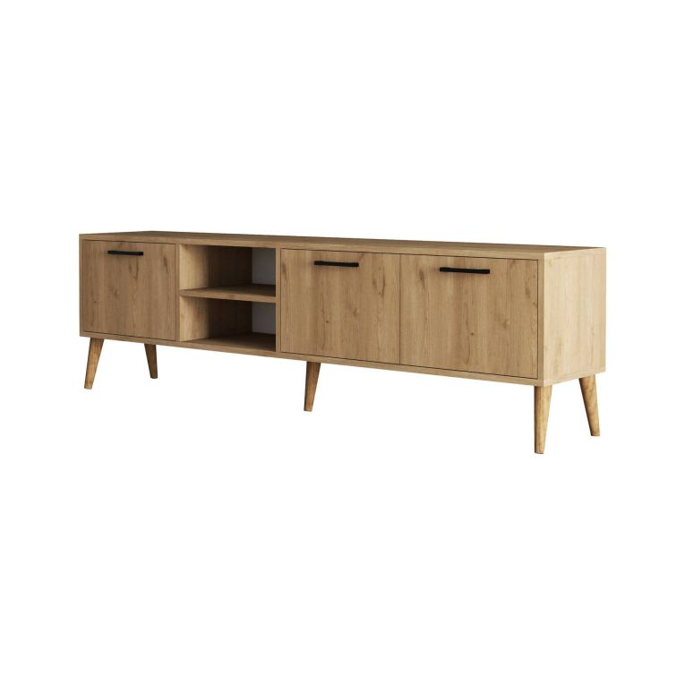 Mobile porta TV Daphnis, Credenza da soggiorno, Armadio basso per TV, Base parete attrezzata, 180x35 h53 cm, Quercia