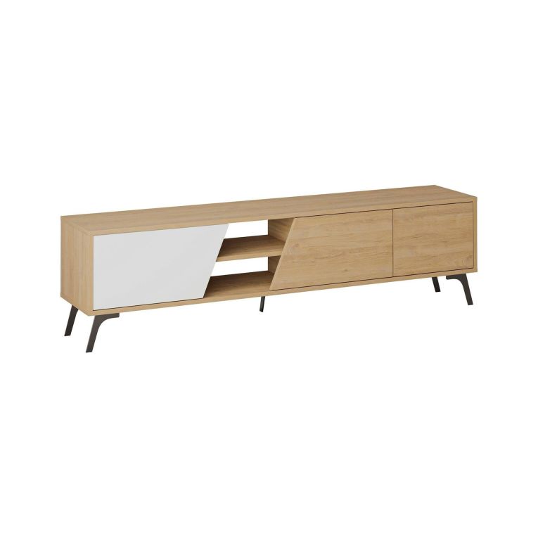 Mobile porta TV Dione, Credenza da soggiorno, Armadio basso per TV, Base parete attrezzata, 180x36 h48 cm, Quercia e Bianco