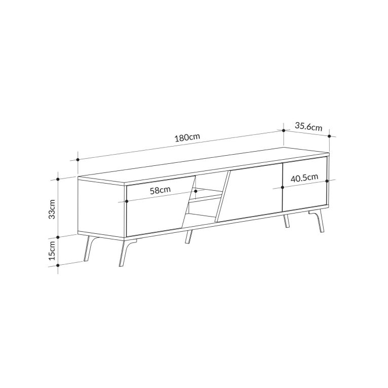 Mobile porta TV Dione, Credenza da soggiorno, Armadio basso per TV, Base parete attrezzata, 180x36 h48 cm, Quercia e Bianco