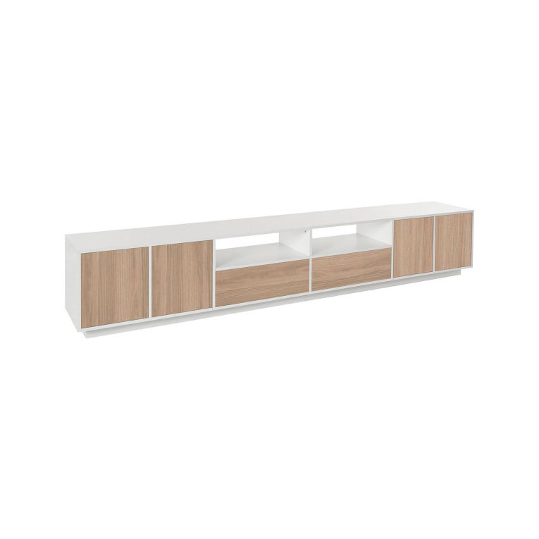 Mobile porta TV Dleott, cm 260x41h46, Bianco lucido e Noce
