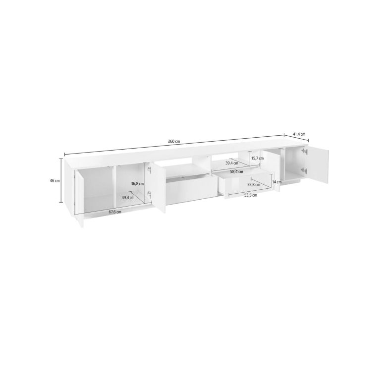 Mobile porta TV Dleott, cm 260x41h46, Bianco lucido e Noce