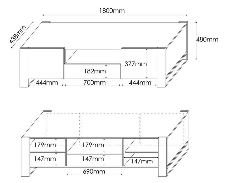 Mobile porta TV Dronero, 180x44 h48 cm, Rovere Nodi e Antracite