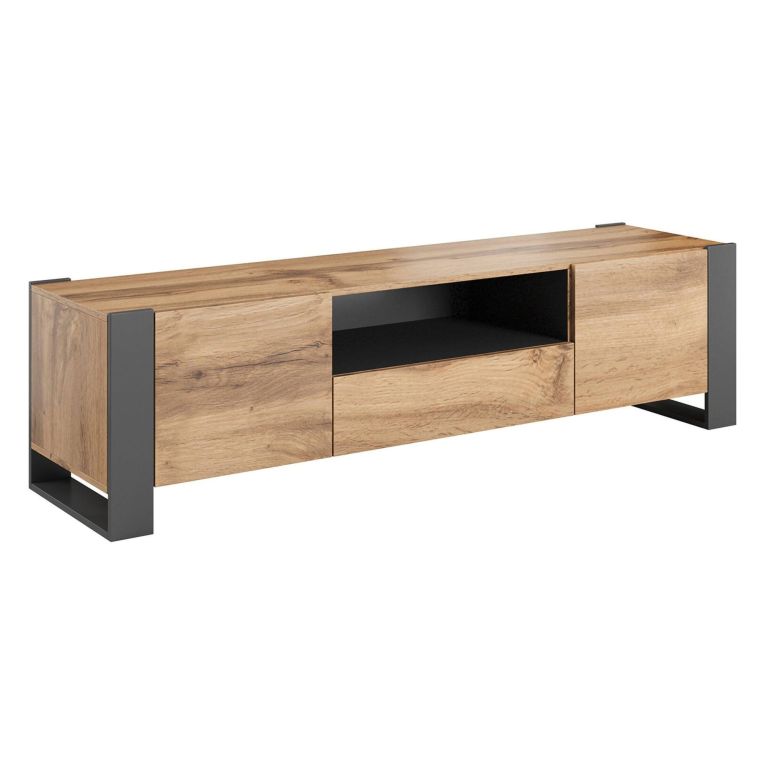 Mobile porta TV Dronero, 180x44 h48 cm, Rovere Nodi e Antracite