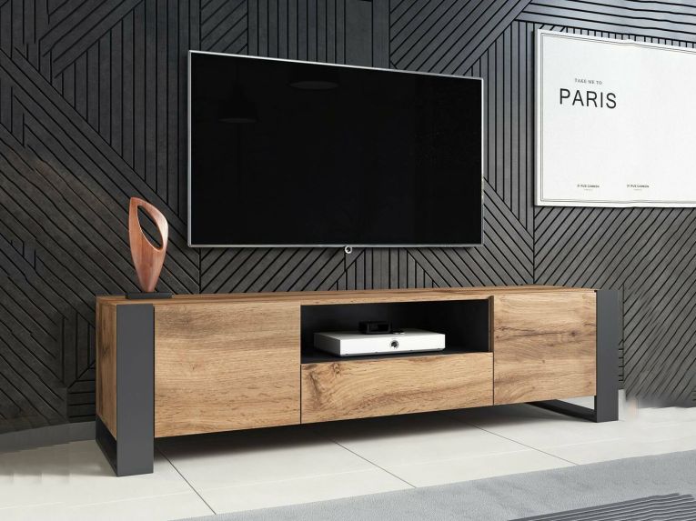 Mobile porta TV Dronero, 180x44 h48 cm, Rovere Nodi e Antracite