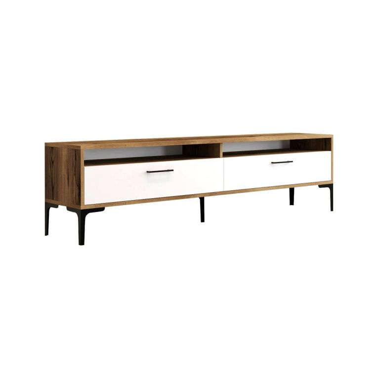 Mobile porta TV Eltanin, Supporto per televisione da salotto, Credenza bassa da soggiorno, Base porta TV, 47x35h180 cm, Noce e Bianco