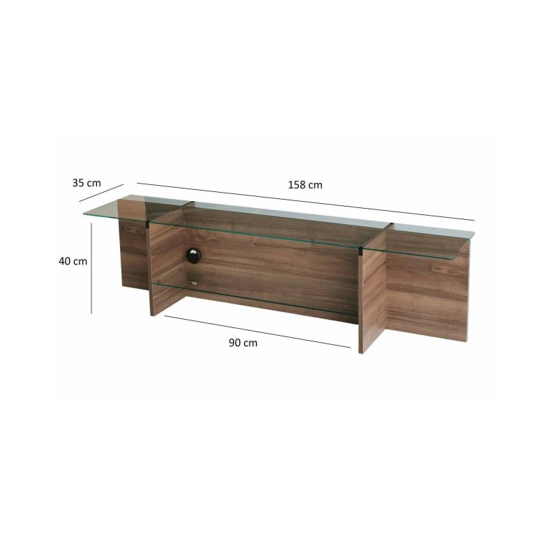 Mobile porta TV Erinyes, Supporto per televisione da salotto, Credenza bassa da soggiorno, Base porta TV, 158x35h40 cm, Noce