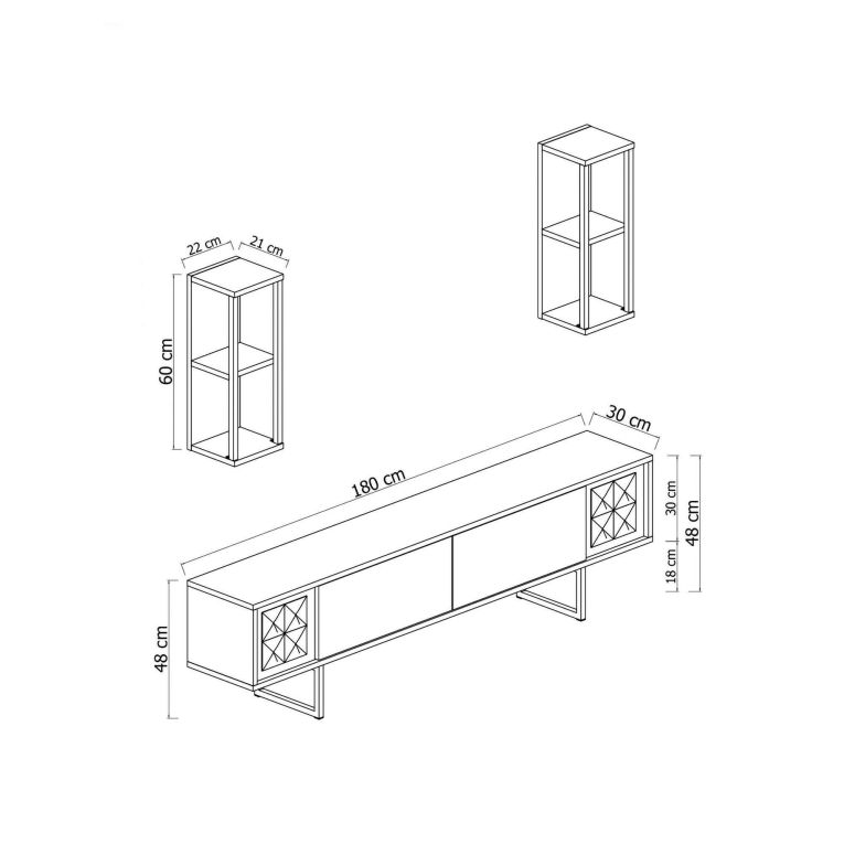 Mobile porta TV Eunomia, Supporto per televisione da salotto, Credenza bassa da soggiorno, Base porta TV, 180x30h48 cm, Bianco e Oro