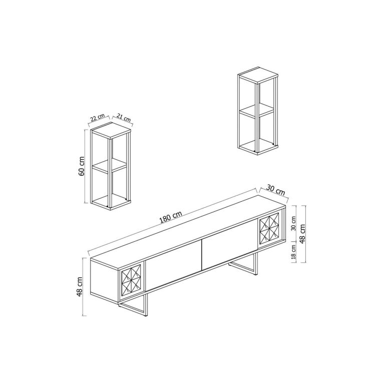 Mobile porta TV Eunomia, Supporto per televisione da salotto, Credenza bassa da soggiorno, Base porta TV, 180x30h48 cm, Noce e Nero