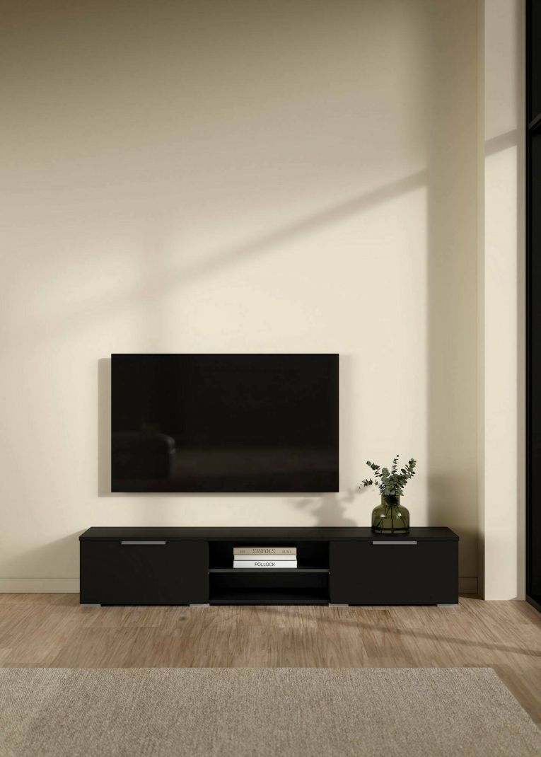 Mobile porta TV Fantine, Credenza da soggiorno, Armadio basso per TV, Base parete attrezzata, 40x173 h33 cm, Nero