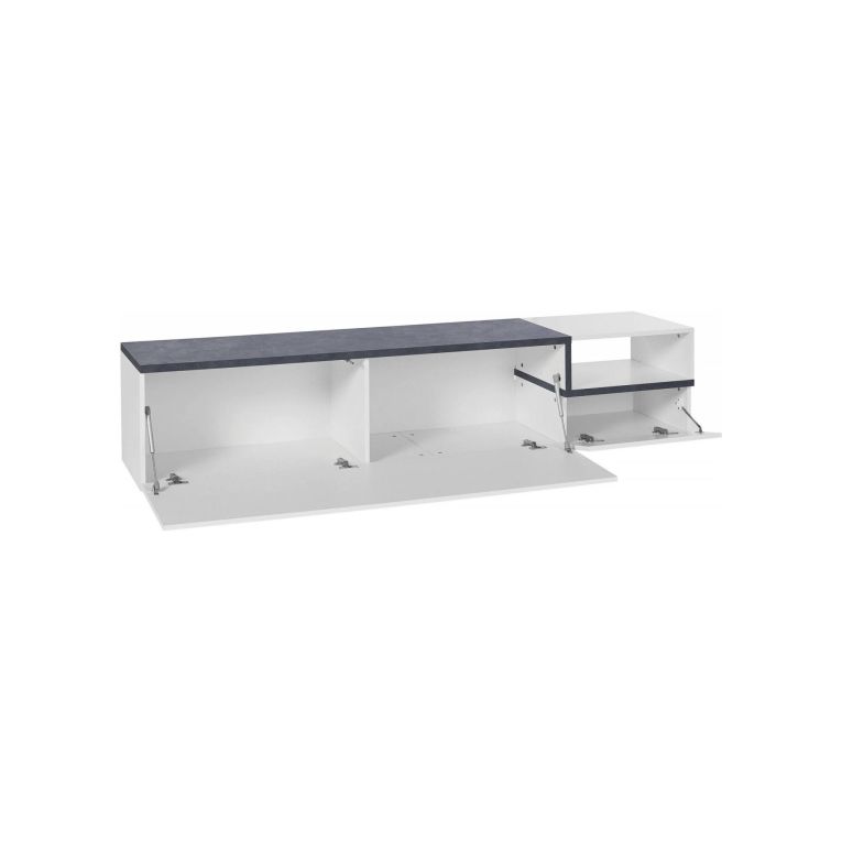 Mobile porta TV Febe, cm 200x40h49, Bianco lucido e Ardesia