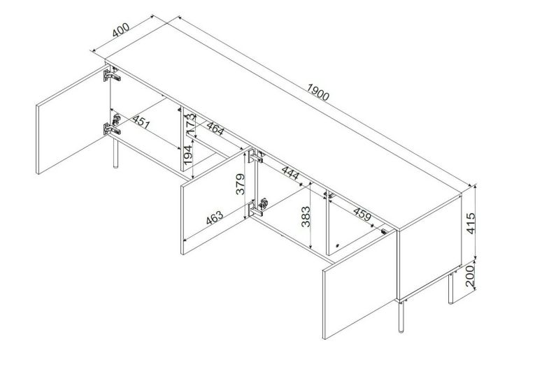 Mobile porta TV Feira, Madia da salotto con tre ante battenti e due vani, Con luci led, Rialzato da terra, 190x40 h62 cm, Nero e Rovere Nodi