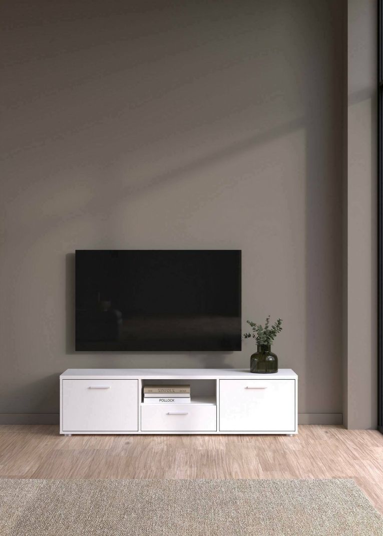 Mobile porta TV Fernande, Credenza da soggiorno, Armadio basso per TV, Base parete attrezzata, 40x147 h38 cm, Bianco