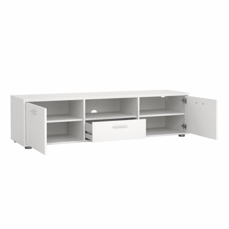 Mobile porta TV Fernande, Credenza da soggiorno, Armadio basso per TV, Base parete attrezzata, 40x147 h38 cm, Bianco