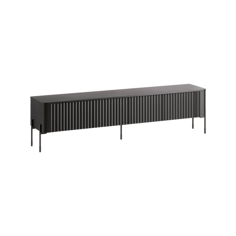 Mobile porta TV Fiaes, Madia da salotto con quattro ante battenti, Rialzato da terra, 190x40 h50 cm, Nero