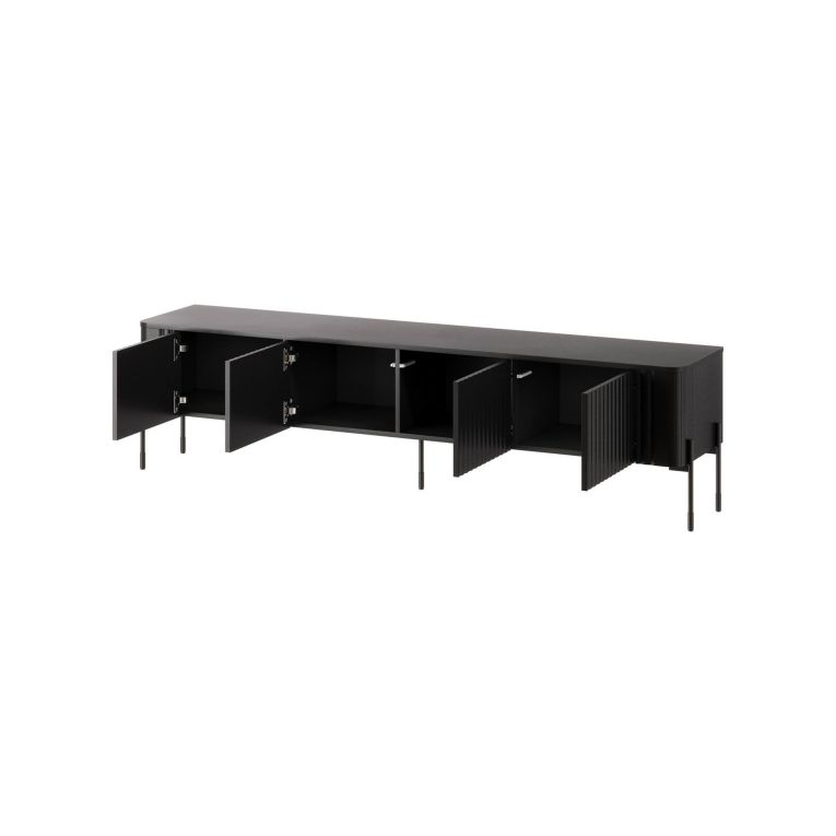 Mobile porta TV Fiaes, Madia da salotto con quattro ante battenti, Rialzato da terra, 190x40 h50 cm, Nero