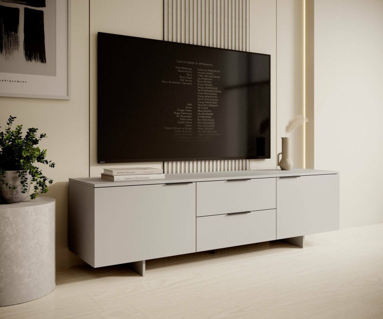 Mobile porta TV Freamunde, Madia da salotto con due ante battenti e due cassetti, Rialzato da terra, 180x42 h55 cm, Beige