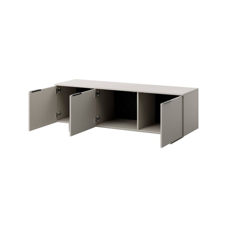 Mobile porta TV Fundao, Madia da salotto con tre ante battenti, Rialzato da terra, 150x42 h55 cm, Beige