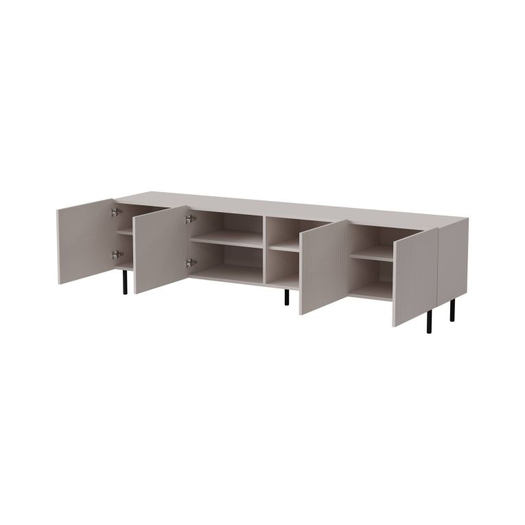 Mobile porta TV Gandra, Madia da salotto con quattro ante battenti, Rialzato da terra, 200x42 h52 cm, Beige