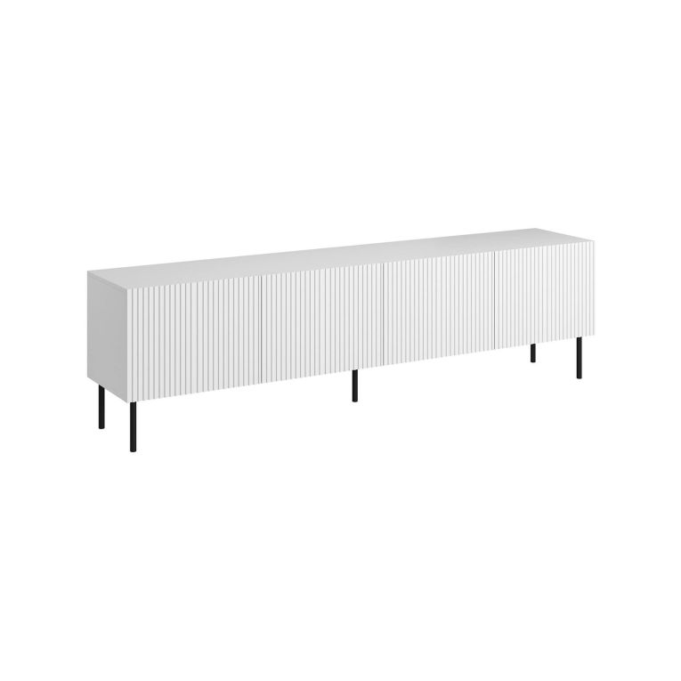 Mobile porta TV Gandra, Madia da salotto con quattro ante battenti, Rialzato da terra, 200x42 h52 cm, Bianco