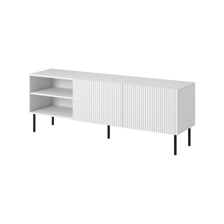 Mobile porta TV Gouveia, Madia da salotto con quattro ante battenti, Rialzato da terra, 150x42 h52 cm, Bianco