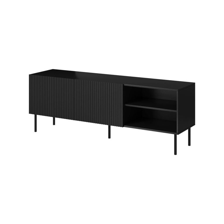 Mobile porta TV Gouveia, Madia da salotto con quattro ante battenti, Rialzato da terra, 150x42 h52 cm, Nero