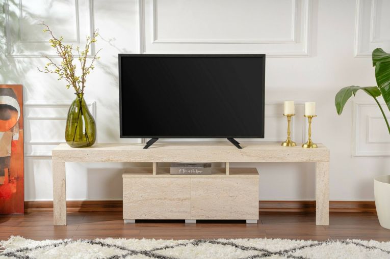 Mobile porta TV Govone, Credenza da soggiorno, Armadio basso per TV, Base parete attrezzata, 180x31 h50 cm, Beige