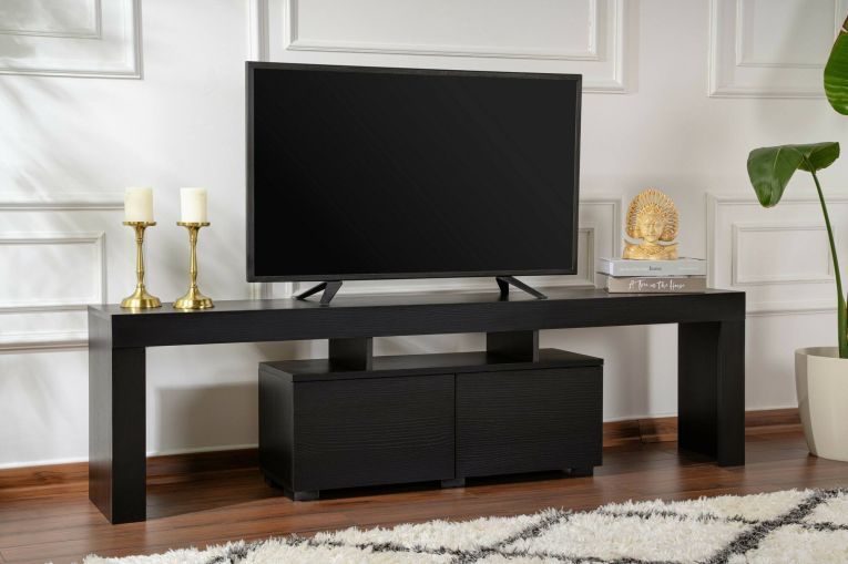 Mobile porta TV Govone, Credenza da soggiorno, Armadio basso per TV, Base parete attrezzata, 180x31 h50 cm, Nero