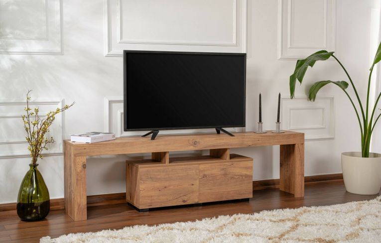 Mobile porta TV Govone, Credenza da soggiorno, Armadio basso per TV, Base parete attrezzata, 180x31 h50 cm, Pino