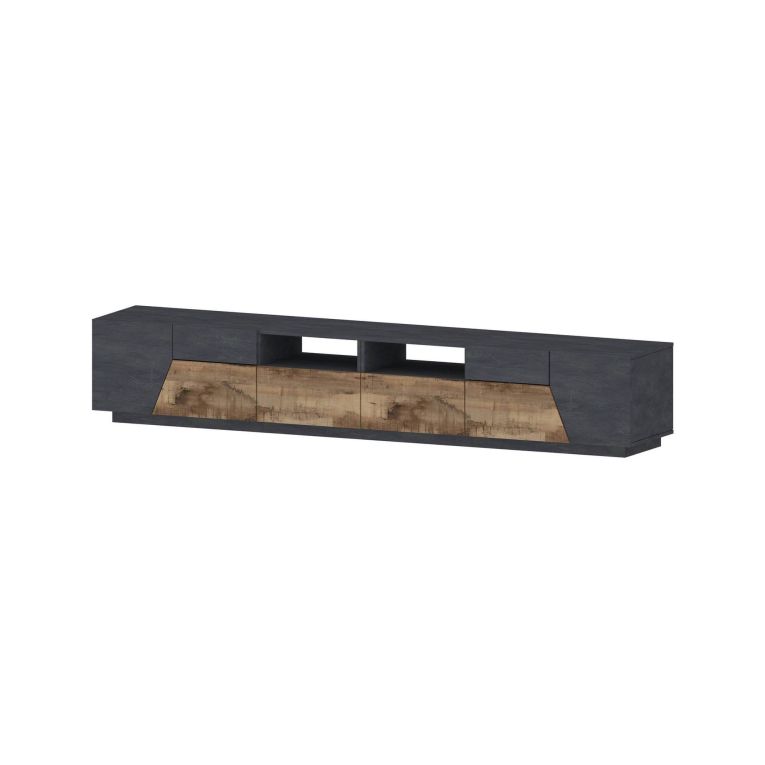 Mobile porta TV Gregorio, Credenza bassa da soggiorno a 4 ante, Base porta TV, 100% Made in Italy, cm 260x43h46, Ardesia e Acero