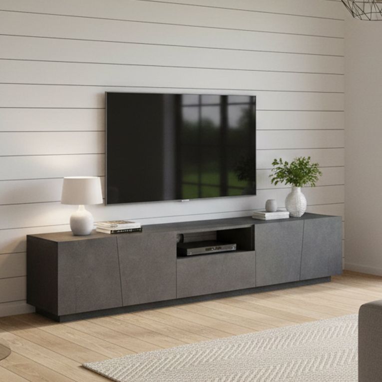 Mobile Porta tv Grigio Ardesia un Cassetto un Ripiano 220x43x46h cm, 4 Ante Made in Italy - Azzurras