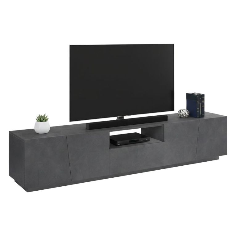 Mobile Porta tv Grigio Ardesia un Cassetto un Ripiano 220x43x46h cm, 4 Ante Made in Italy - Azzurras