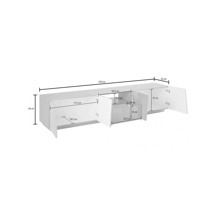 Mobile Porta tv Grigio Ardesia un Cassetto un Ripiano 220x43x46h cm, 4 Ante Made in Italy - Azzurras