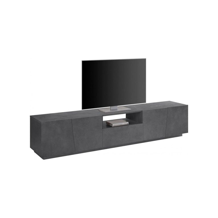 Mobile Porta tv Grigio Ardesia un Cassetto un Ripiano 220x43x46h cm, 4 Ante Made in Italy - Azzurras